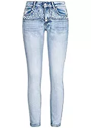 Seventyseven Lifestyle Jeans Seventyseven Lifestyle Damen Ankle Skinny Jeans Deco Pearls 5-Pocktes hell blau Denim