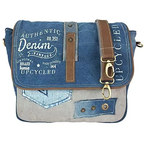 Sunsa Taschen & Rucksäcke Sunsa Damen Umhängetasche. Messenger Tasche aus Canvas, Recycelte Jeans & Leder. Große Vintage Crossbody bag. Nachhaltig Upcycling Jeanshose Handtasche als Geschenkideen für Frauen