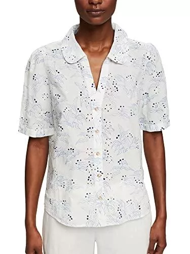 ESPRIT Kurzarmblusen ESPRIT Gemusterte Bluse mit Blumen-Stickerei