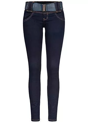 Seventyseven Lifestyle Jeans Seventyseven Lifestyle Damen Skinny Jeans Hose 4-Pockets inkl. Gürtel