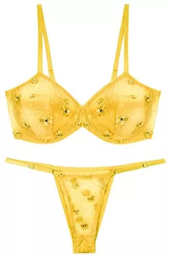 ADSEXY Unterwäsche & Dessous ADSEXY Damen Sexy Spitze Dessous Sets Sheer Floral Chinesische Stickerei Durchsichtiger Träger BH und Panty 2 Stück Push Up
