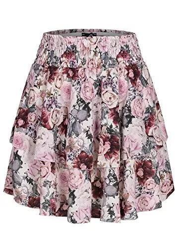 Styleboom Fashion Röcke Styleboom Fashion Damen Mini Stufenrock 2-lagig Blumen Muster