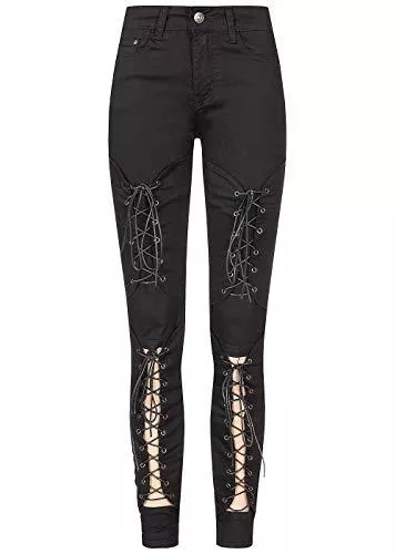 Seventyseven Lifestyle Jeans Seventyseven Lifestyle Damen Cut Out Lace Up Skinny Jeans 5-Pocktes schwarz Denim