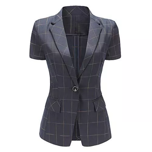 YYNUDA Blazer YYNUDA Damen Blazer Kurzarm Kariert Slim Fit Anzugjacke Karo mit Reverskragen Elegant Sommer