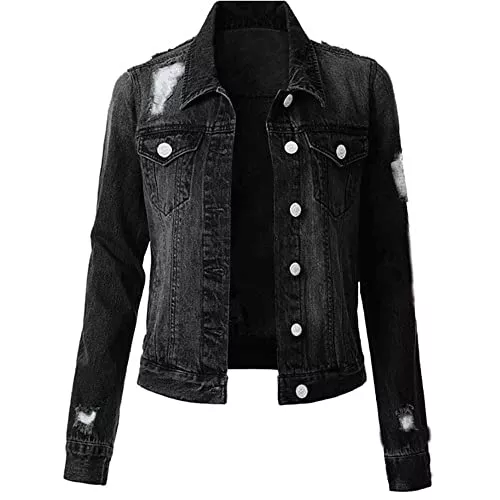 Tbylf Jacken Tbylf Damen Jeansjacke mit Löchern und dünner Damen Jeansjacke Jacke, Übergangsjacke Damen, Strickjacke Damen
