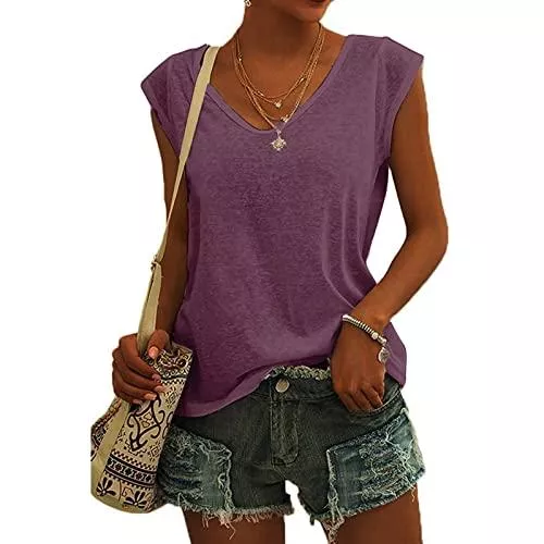 KOG T-Shirts Bluse Damen Elegant ärmellose t-Shirt Crop Tops Shirt Mädchen Weiß Oberteile Frauen Schwarz Kleidung Frau Grau Sommer Shirts Top Damen V-Ausschnitte Tshirt Casual Rundhals Klamotten Teenager Mädchen