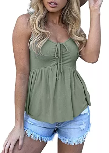 YBENLOVER Tops YBENLOVER Damen Tops Sommer ärmellose T-Shirt Elegant Tank Swings Cami V-Ausschnitt Oberteile