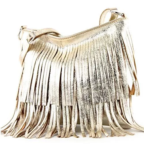 modamoda de Taschen & Rucksäcke modamoda de - T125 - ital Schultertasche Fransen Wildleder