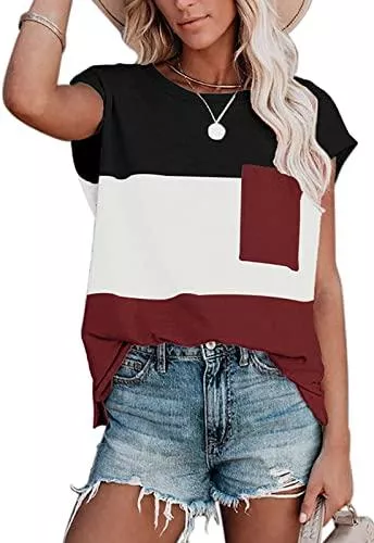 ANCAPELION T-Shirts ANCAPELION Damen Casual T-Shirt Kurzarm Sommer Tops Lose Oberteile Rundhals Basic Bluse mit Tasche