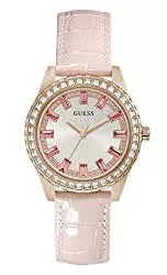 GUESS Uhren GUESS Women's Stainless Steel Quartz Watch with Leather Strap, Pink, 18 (Model: GW0032L2)