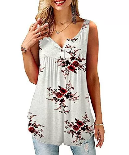 SWAGSTS Ärmellose Blusen SWAGSTS Damen T Shirt Sommer Rundhals Kurzarm Lose Knopfleiste Bluse Casual Gedruckt Tunika Tops