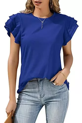 JURORANY Kurzarmblusen JURORANY T-Shirt Damen Sommer Rundhals Rüsche Kurzarm Tops