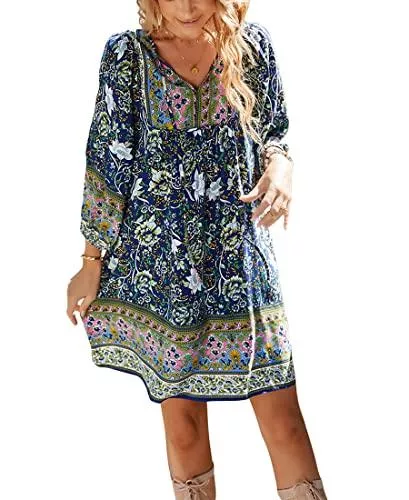 Avondii Freizeit Avondii Damen Sommerkleid Kurz Kleider Boho Kleid Sommer Blumenkleid