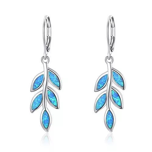 JCRFC Uhren JCRFC Opal Ohrringe Silber 925 Hängend Olivenblatt Ohrringe Damen Opal Schmuck Leverback Ohrschmuck Nickelfrei Ohrstecker Weihnachtsgeschenke für Frauen Mädchen Mama