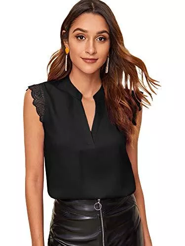 DIDK Ärmellose Blusen DIDK Damen Elegant Bluse mit Spitzen Oberteile Ohne Ärmel Tunika Tops Office Oberteil Sommer Blusen