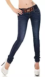lLabel by Trendstylez Jeans Label by Trendstylez Damen Slim Fit Röhren-Jeans Gürtel Dark Blue W159