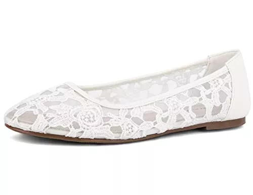 Greatonu Flache Schuhe Greatonu Ballerinas für Damen, flacher Absatz, Spitzenmaterial