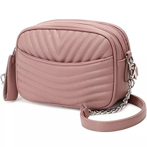 Waniki Taschen & Rucksäcke Waniki Kleine Umhängetasche Damen - Crossbody Bag Schultertasche Geldbörse mit Verstellbar Kette Schulterriemen - Gesteppte Leder Handtasche Tasche für Frauen (Rosa)