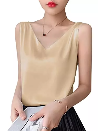 ZANZEA Tops ZANZEA Damen Tops Satin Silk Weste Ärmellos V-Ausschnitt Oberteile Loose Tank Tops Camisole