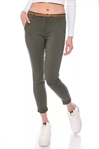 Kendindza Collection Hosen Kendindza Chino Damen Hose Stretch mit Gürtel Stoffhose Damen elegant lang