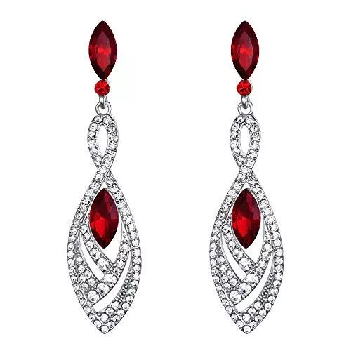 Clearine Schmuck Clearine Damen Ohrringe Kristall Wunderschöne Twisted Dual Kronleuchter Teardrop Fashion Ohrhänger Rot Silber-Ton