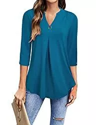 Gaharu Langarmblusen Gaharu Damen Bluse 3/4 Arm Elegant V-Ausschnitt Tunika Shirt Oberteil Flowy Locker Longshirt Tops