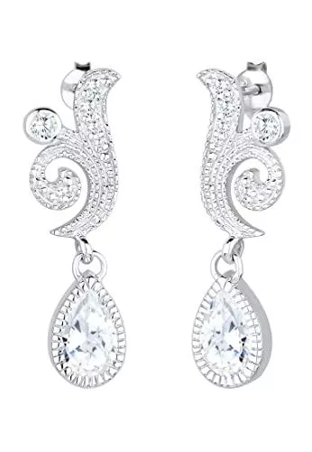 Elli Schmuck Elli PREMIUM Ohrringe Damen Ornament Anhänger Elegant mit Zirkonia Steinen aus 925 Sterling Silber vergoldet
