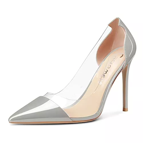 Castamere High Heels Castamere Damen Hoher High Absatz Heel Stiletto Clear Slip-on Pumps Geschlossene Spitze Zehenkappe Cute Klassisch Hochzeit Schuhe 10 cm Heels