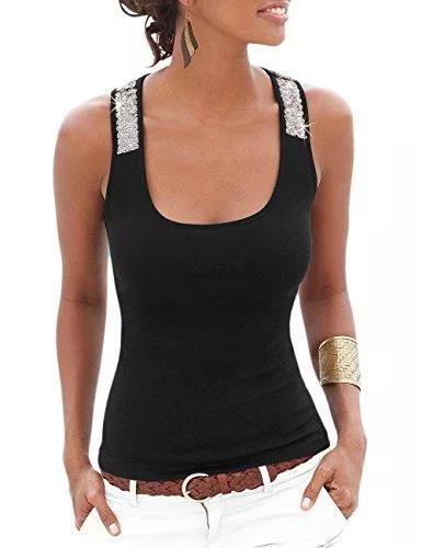 Hiistandd Tops Hiistandd Damen Sommer Tank Top Damen Ärmellos Pailletten Weste Strand T Shirt Basic Sexy Shirt Tops