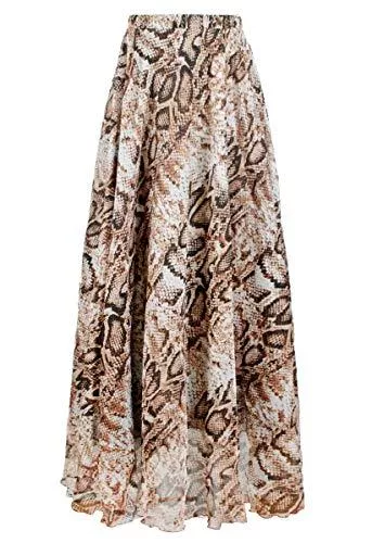 KELAND Röcke keland Damen Elastisch Schlangen-Druck Maxi Lange Rock Hoch Tailliert Casual Plissee Shirring Kurzes Kleid