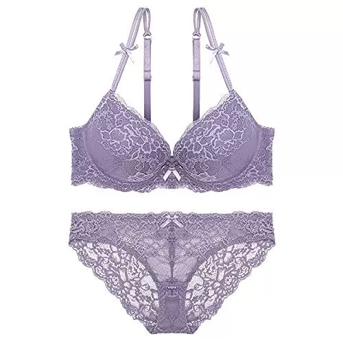 WENJUNfuzhuang Unterwäsche & Dessous WENJUN Damen Spitze BH Set Dessous BH und Panty Set Push Up Bügel Bralettes Alltag Brassiere (Farbe: Lila, Größe: 80B)