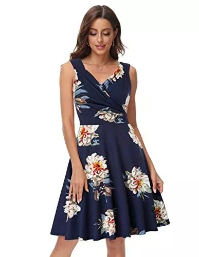 GRACE KARIN Freizeit GRACE KARIN Damen BlumenKleid Retro Rockabilly Knielang V Ausschnitt Kleider CL2811