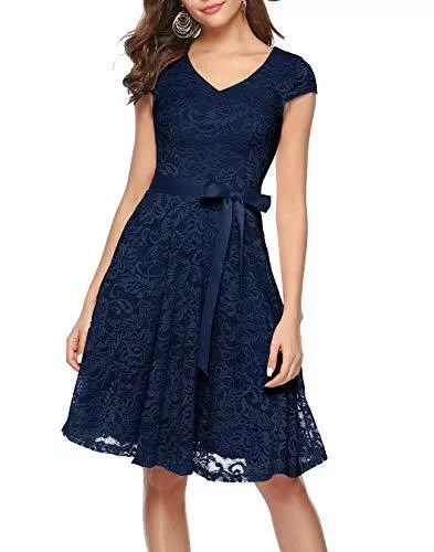 BeryLove Cocktail BeryLove Damen V-Ausschnitt Kurz Brautjungfer Kleid Cocktail Party Floral Kleid