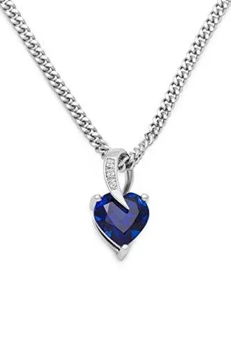 Miore Schmuck Miore Schmuck Damen 0.01 Ct Diamant Halskette mit Herz Kettenanhänger Edelstein/Geburtsstein blauer Saphir und 3 Diamanten Brillanten Kette aus 925 Sterling Silber, 45 cm lang