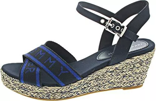 Tommy Hilfiger Sandalen & Slides Tommy Hilfiger Metallic Mid Wedge Sandal Sandalette blau