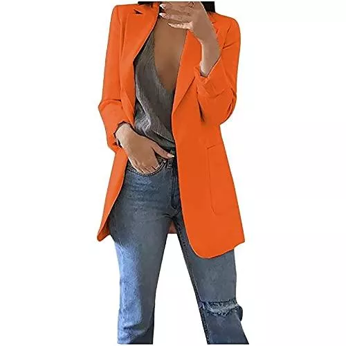 Yokbeer Blazer Yokbeer Damen Lose Große Größe Blazer Mode Klassisch Einfarbig Vorne Offene Tasche Strickjacke Kleid Bonbonfarben Langarm Jacke
