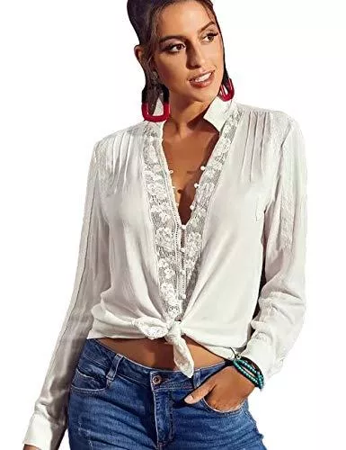 Vicosa Langarmblusen TICOSA 2022 New Women's Blouses Long Sleeved Lace Tops Tees Shirts