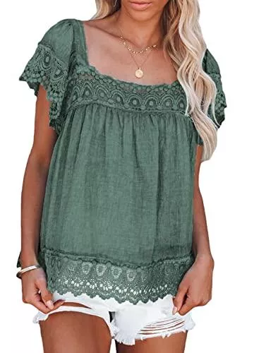 Jolicloth Kurzarmblusen Jolicloth Bluse Damen Sommer Rückenfrei Blusehemd Casual Kurzarm Shirt Oberteil für Freizeit Strand S-XXL