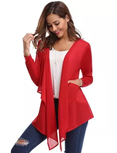 Totatuit Strickjacken Totatuit Damen Lässige Langarm Dünne Strickjacken Leicht Cardigan mit offener Vorderseite Unregelmäßiger Saum Strickjacke Freizeit Jacket Outerwear