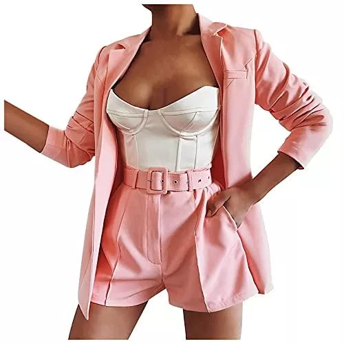 NRTOTI Kostüme NRTOTI Blazer Damen Sportlich Elegant Offener Kurz Mantel Streetwear Business Herbstjacke Outfit Leicht Revers Gestrickt Blazer Anzug Dünn Kurzjacke Umlegekragen Jacke Übergangsjacke Freizeitjacke