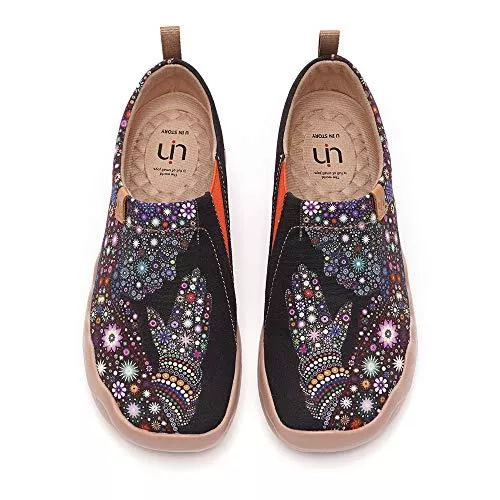 UIN Flache Schuhe UIN Canvas Schuhe Damen Slip On, Modell Art Bemalte Granatapfel, Weiß