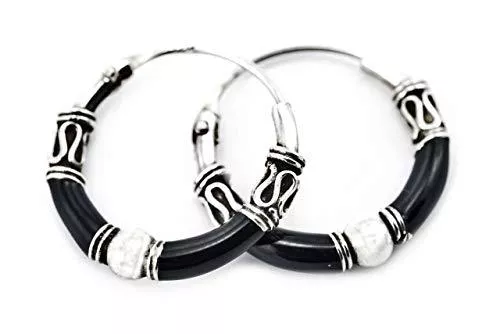 WINDALF Schmuck WINDALF Vintage Viking Creolen ASGARD Ø 1.5 cm Schwarz mit Kugel Boho Gothik Ohrringe Antik 925 Sterlingsilber