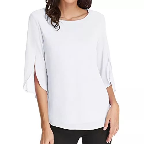 GRACE KARIN Langarmblusen GRACE KARIN Damen Elegant Bluse Langarm Chiffon Rundhals Shirt Casual Tops CLAF15