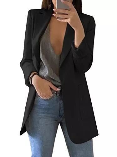 Minetom Blazer Minetom Damen Elegant Langarm Blazer Sakko Einfarbig Slim Fit Revers Geschäft Büro Jacke Kurz Mantel Anzüge Bolero mit Tasche