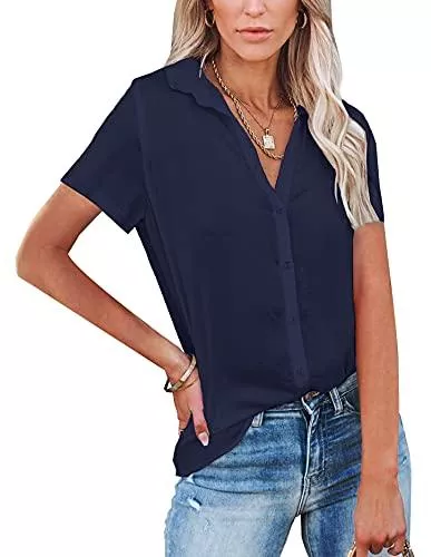 NONSAR Kurzarmblusen NONSAR Damen Bluse V-Ausschnitt Hemden Elegant Langarm Casual Arbeit Oberteile mit Knöpfen Tops Langarmshirt