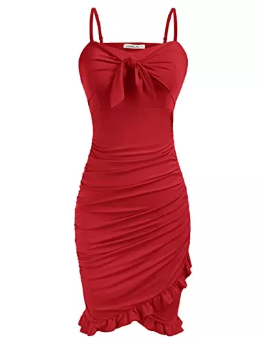 LIUMILAC Cocktail LIUMILAC Damen Bleistiftkleid Elegant V-Ausschnitt Rüschen Cocktail Slip-Kleid Abendkleid