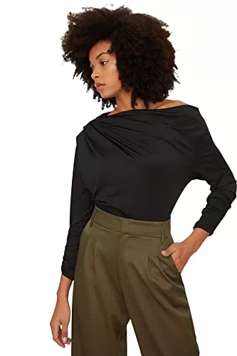 TRENDYOL Langarmblusen TRENDYOL Damen Kajakkragen Drapierte Gestrickte Bluse Blouse