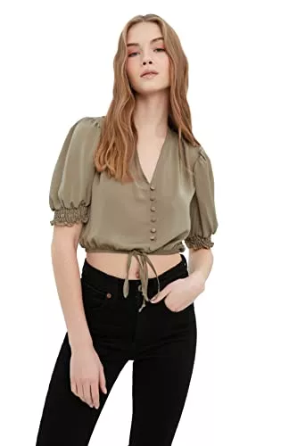 TRENDYOL Kurzarmblusen TRENDYOL Blouse - Blue - Crop