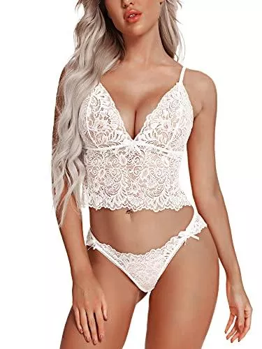 Aranmei Unterwäsche & Dessous Aranmei Damen Sexy Dessous Set Spitze BH und Höschen Lang Bralette 2-teilig Unterwäsche, ohne Bügel