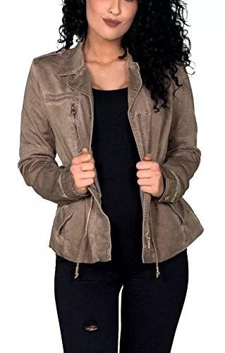 Label by Trendstylez Jacken Fashion Damen Taillierte Jeansjacke Vintage-Look Tunnelzug-Bändchen Sand CP6183